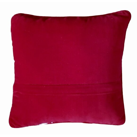 Christmas Needlepoint Throw Pillow Teddy Bear Cat VTG Red Velvet Rocking Chair - Picture 4 of 7